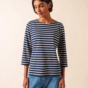 Galathee 3/4 sleeve cotton t-shirts navy/white stripe Saint James